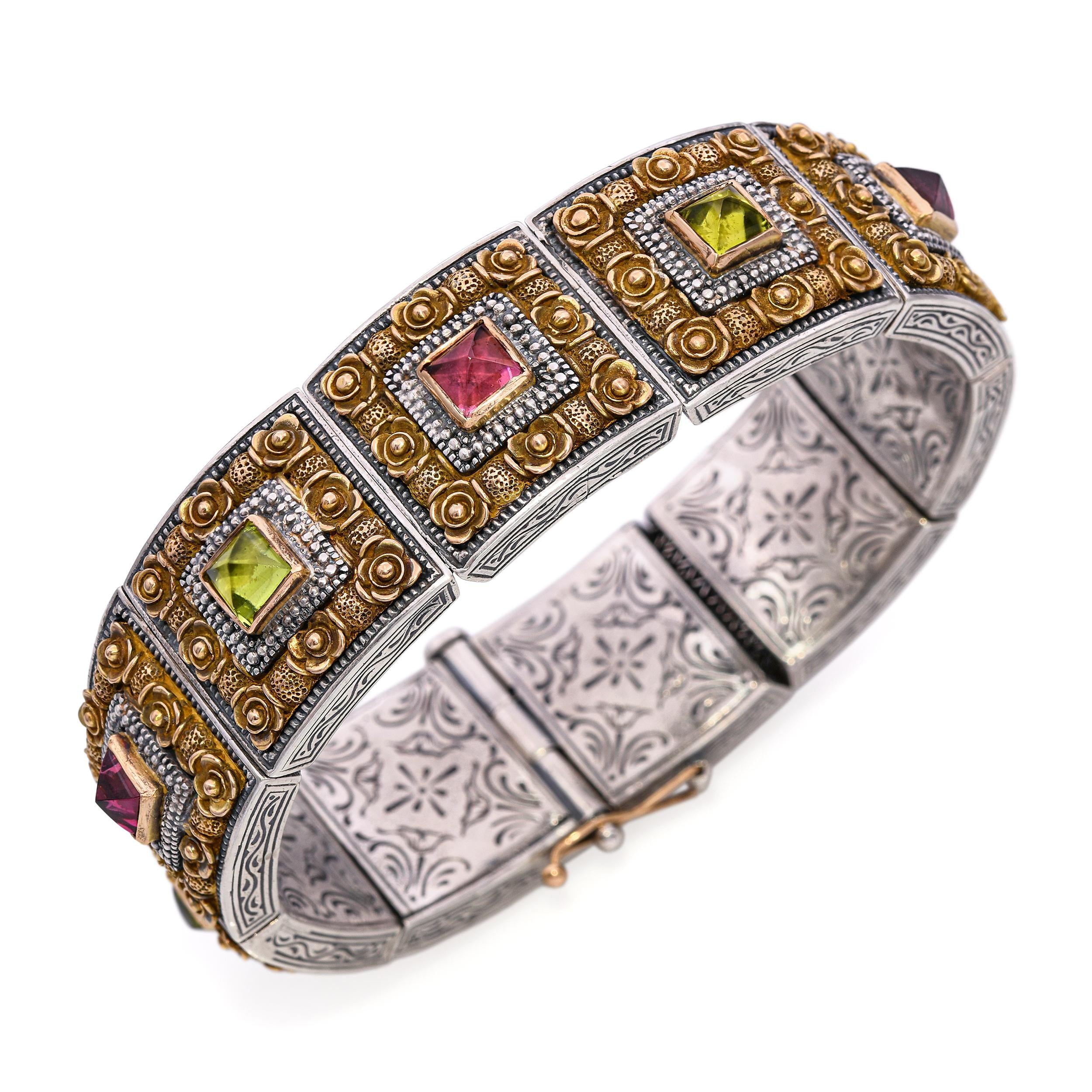Konstantino Sterling Silver and 18k Yellow Gold Tourmaline Bracelet