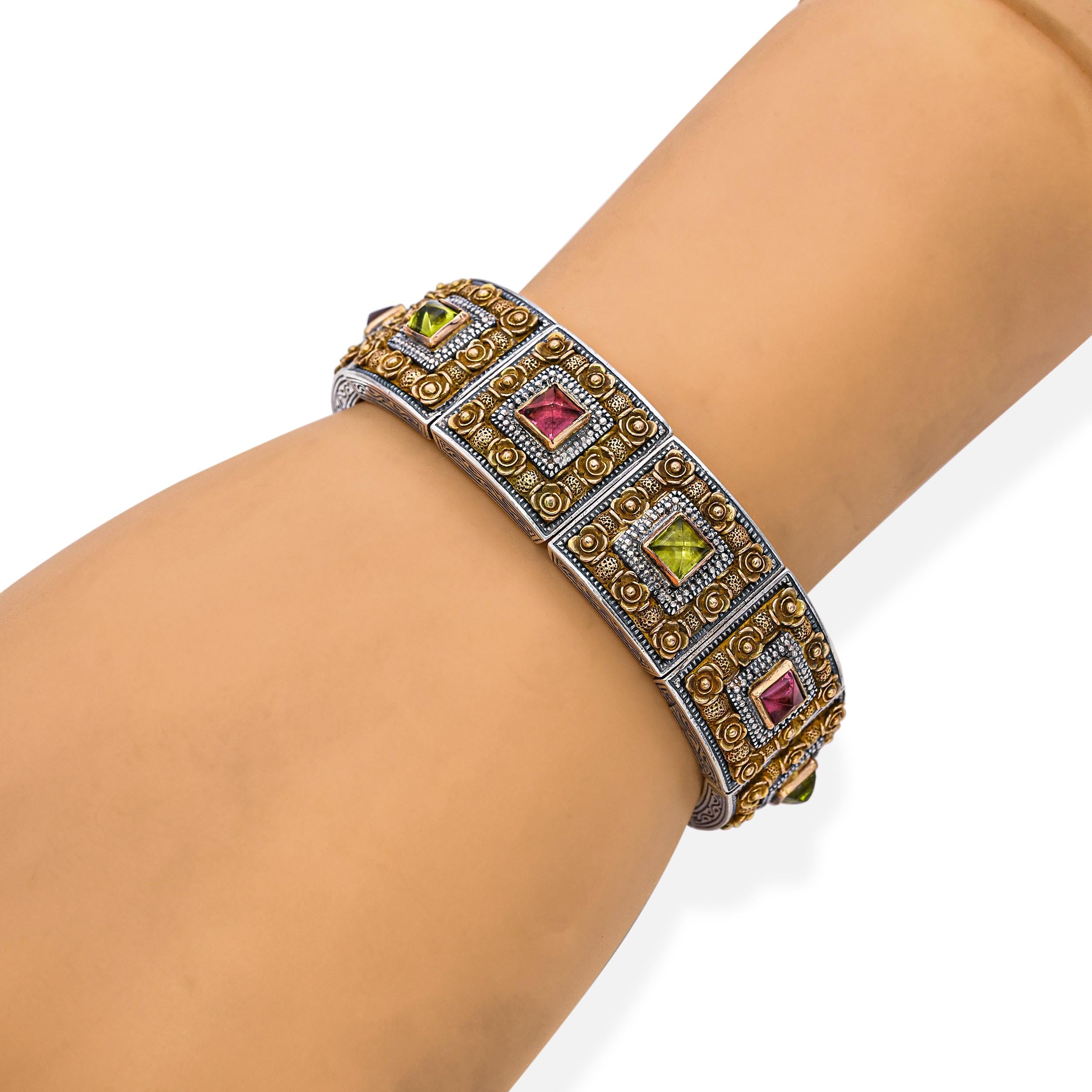 Konstantino Sterling Silver and 18k Yellow Gold Tourmaline Bracelet