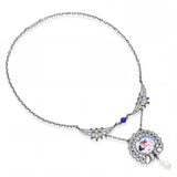 Antique Sterling Silver Synthetic Sapphire Enamel and Natural Pearl Necklace