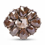 Antique Silver Topped 14k Yellow Gold Fancy Brown Rose Cut Diamond Cluster Ring