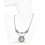 Antique Sterling Silver Synthetic Sapphire Enamel and Natural Pearl Necklace