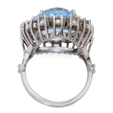Vintage 14k White Gold Aquamarine and Diamond Cocktail Ring