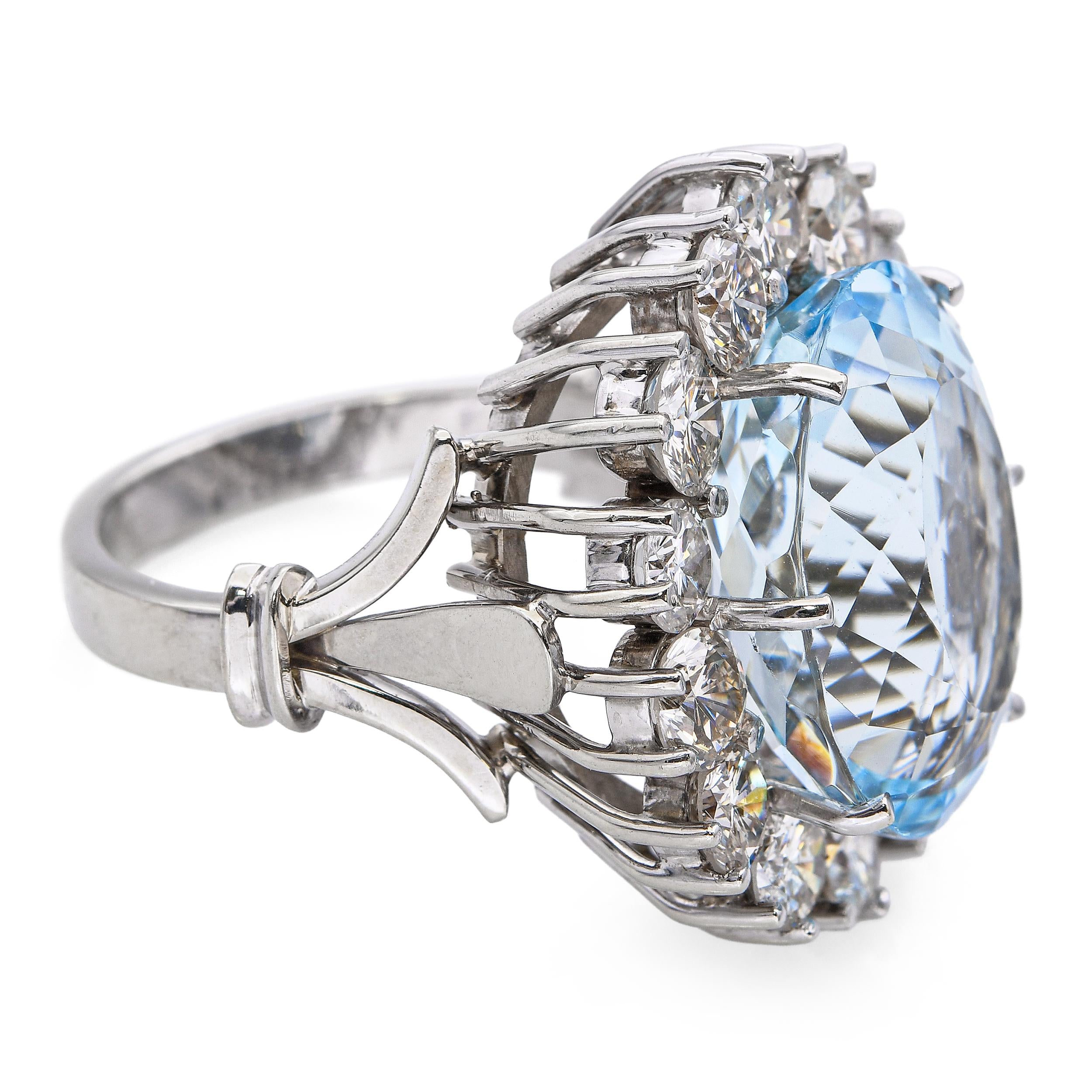 Vintage 14k White Gold Aquamarine and Diamond Cocktail Ring