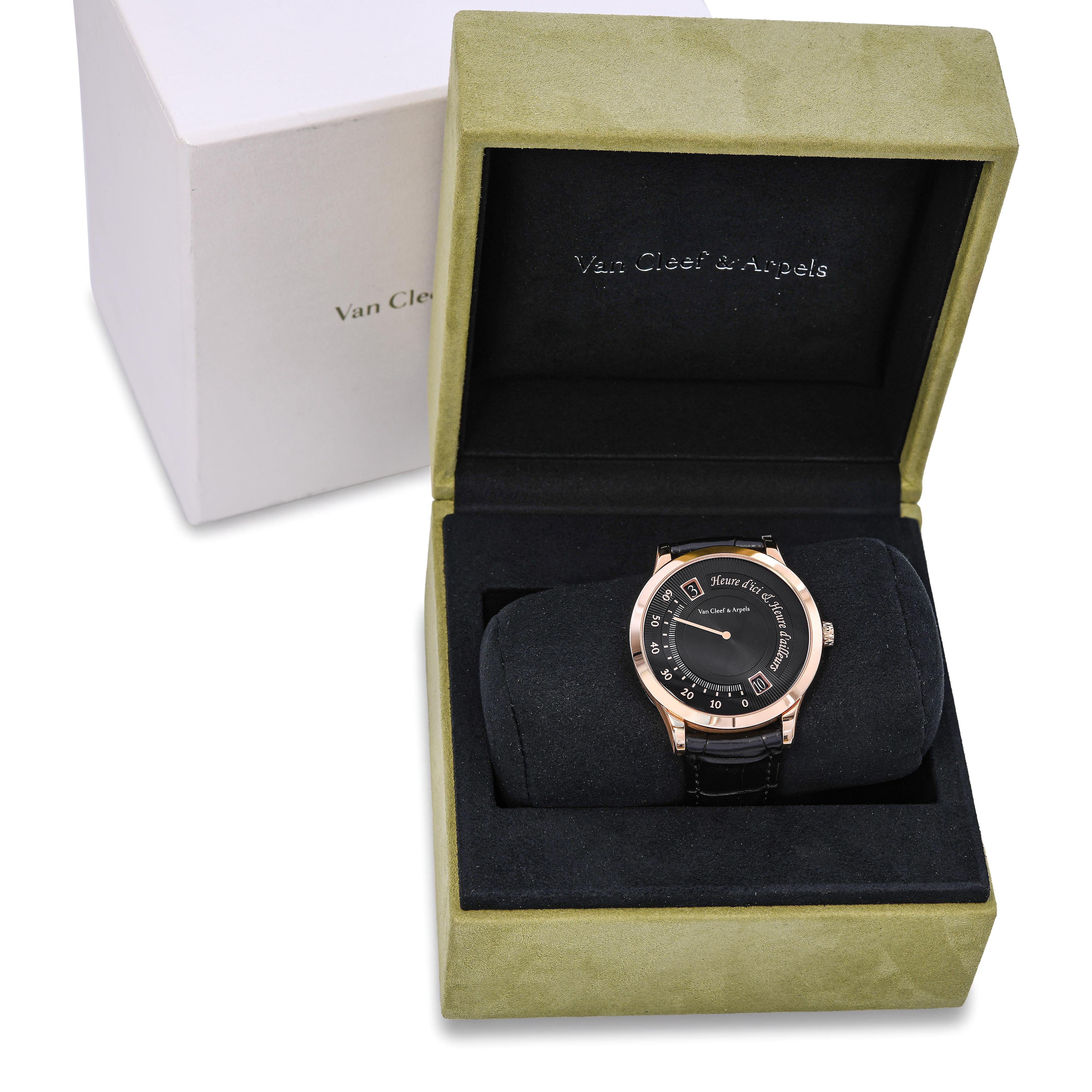 Van Cleef & Arpels 18k Rose Gold Heure D’ici & D’ailleurs 42mm Automatic Watch