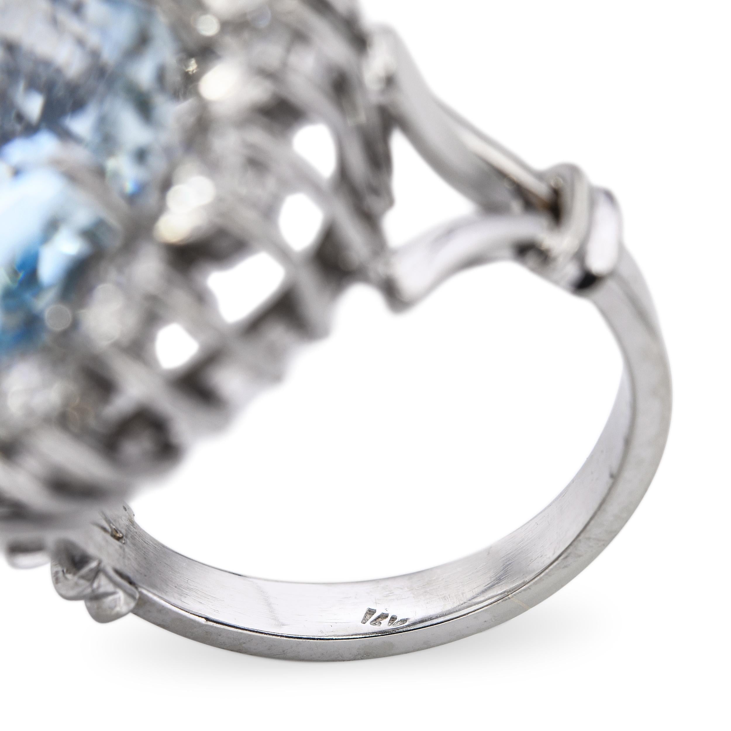 Vintage 14k White Gold Aquamarine and Diamond Cocktail Ring
