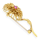 Vintage Tiffany & Co 18k Yellow Gold Ruby Chrysanthemum Flower Brooch