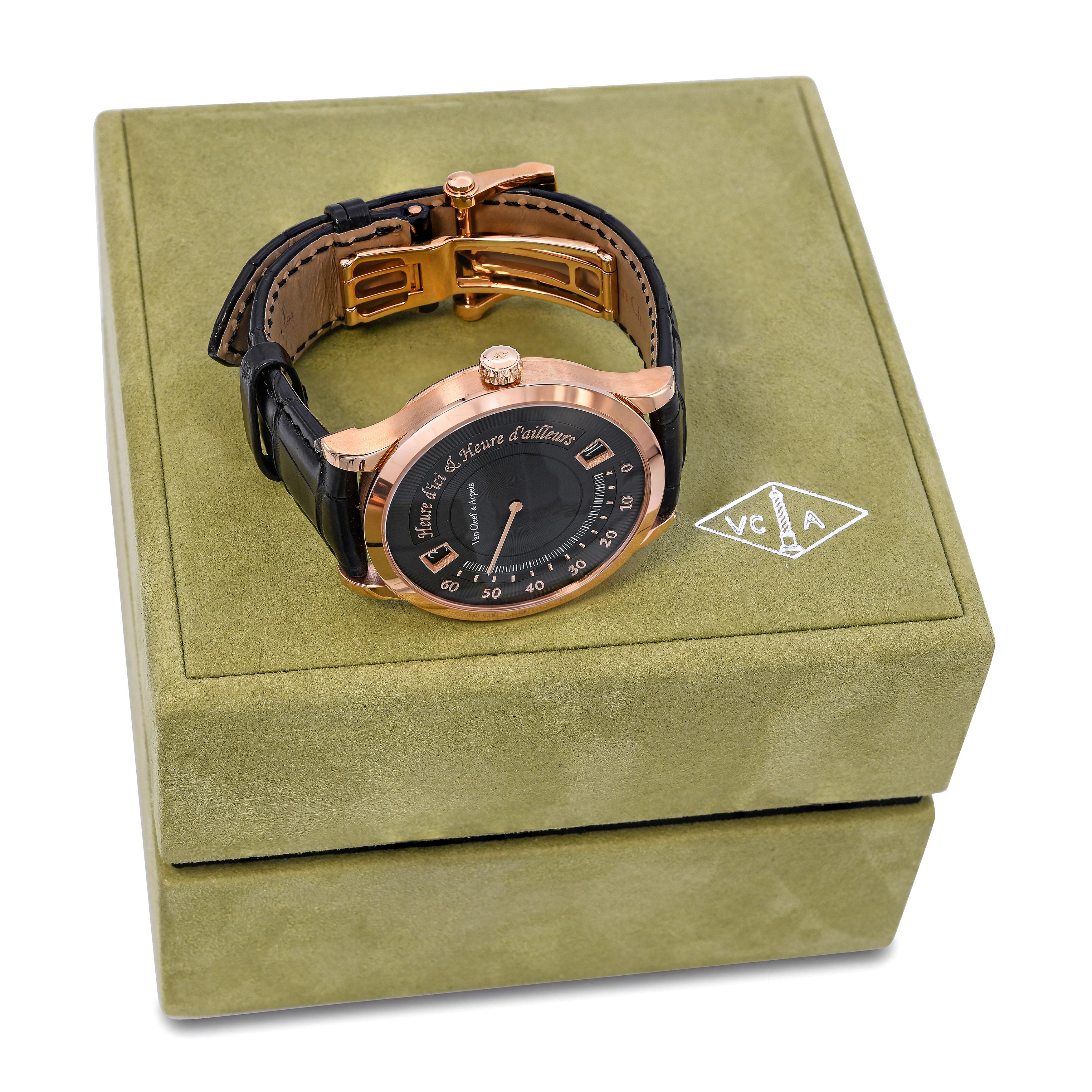 Van Cleef & Arpels 18k Rose Gold Heure D’ici & D’ailleurs 42mm Automatic Watch