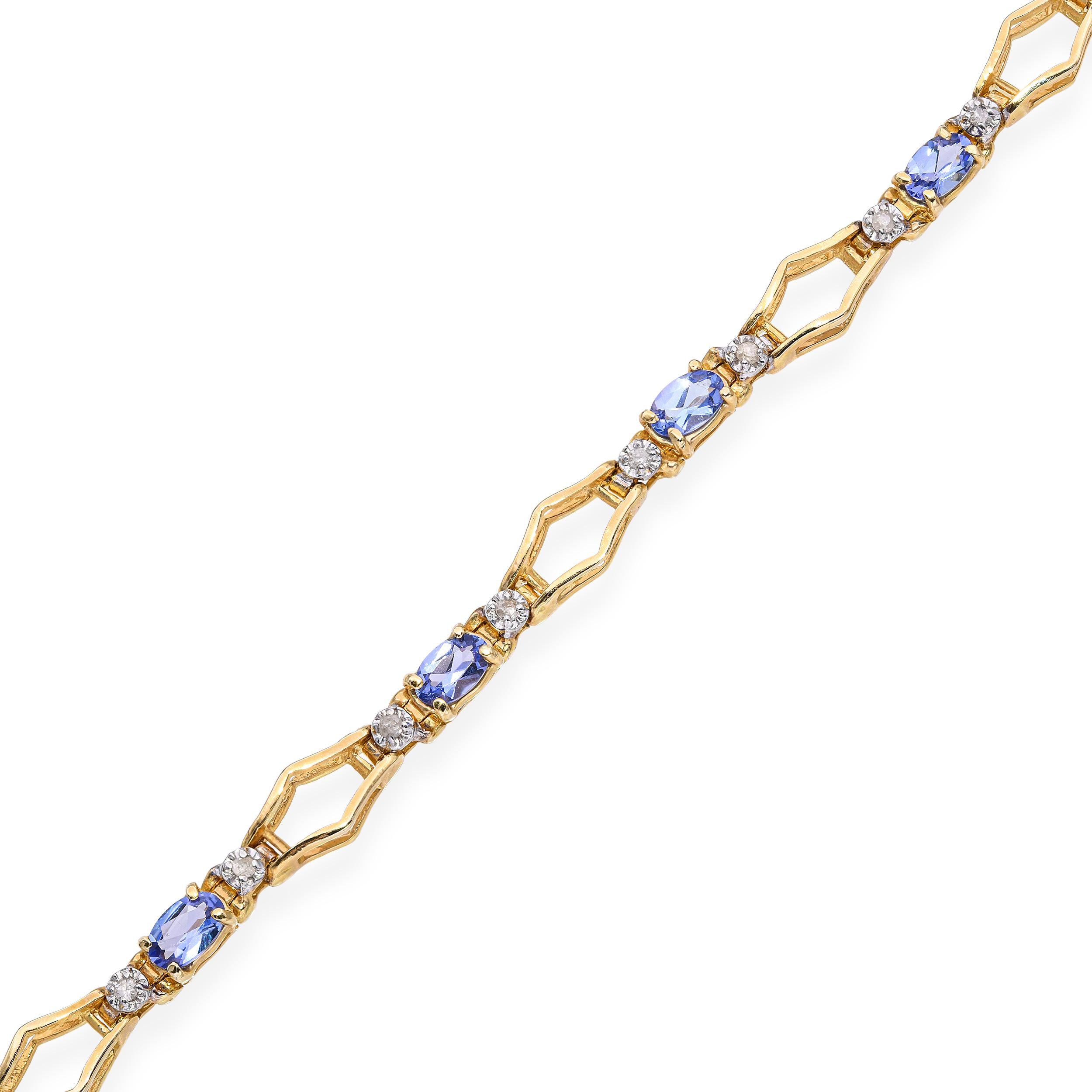 14k Yellow Gold Tanzanite and Diamond Tennis Bracelet