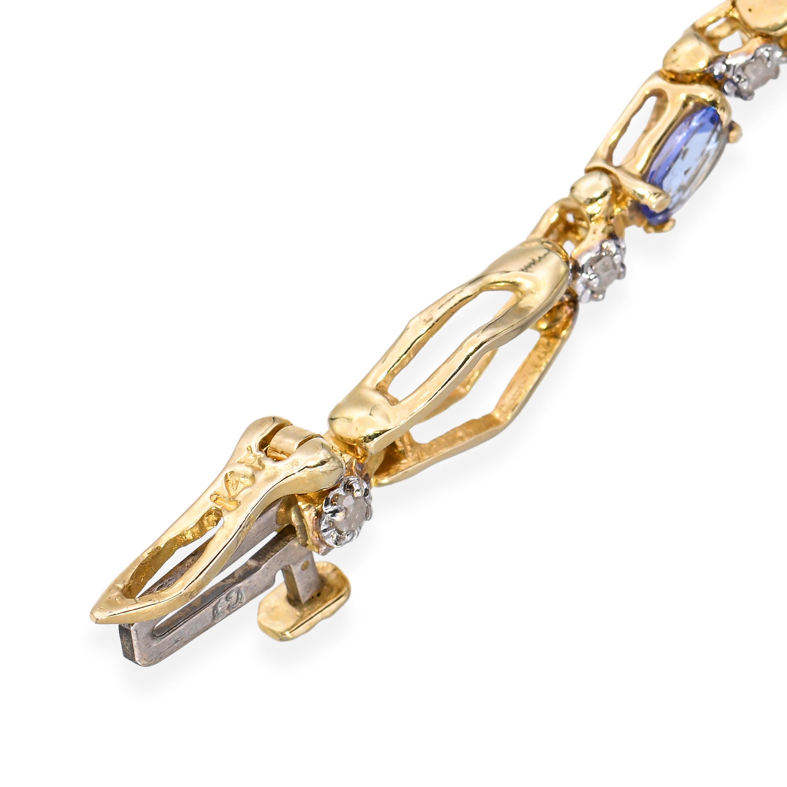 14k Yellow Gold Tanzanite and Diamond Tennis Bracelet