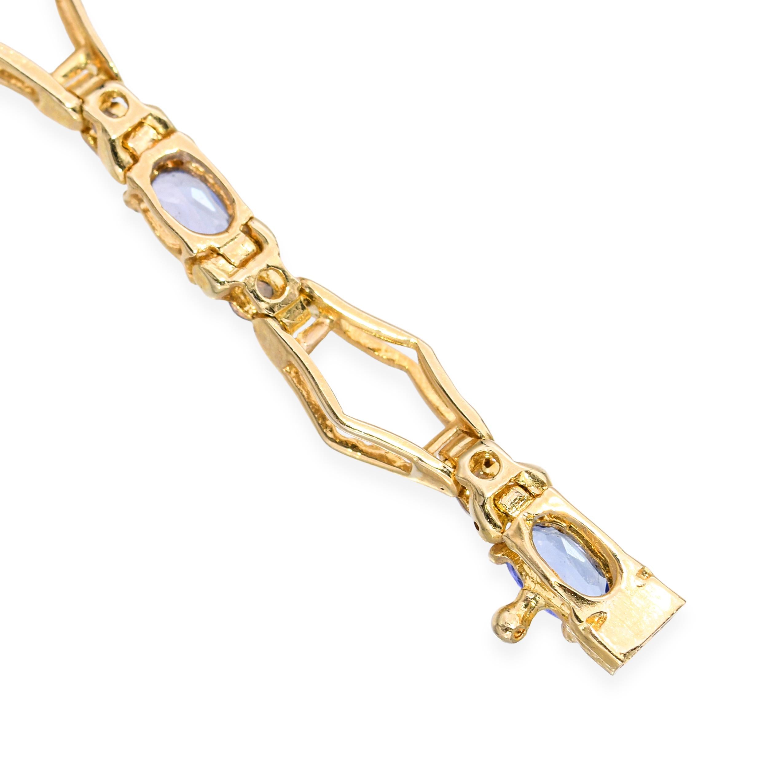 14k Yellow Gold Tanzanite and Diamond Tennis Bracelet