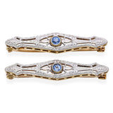 Two Antique 14k Yellow Gold and Platinum Sapphire Bar Brooch