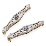 Two Antique 14k Yellow Gold and Platinum Sapphire Bar Brooch