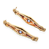 Two Antique 14k Yellow Gold and Platinum Sapphire Bar Brooch