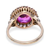 Vintage Yellow Gold Created Pink Sapphire Diamond Halo Ring