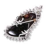 14k White Gold Precious Chocolate Mexican Opal and Diamond Pendant Brooch
