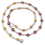 18k Two-Tone Gold 2.34tcw Ruby and 1.98tcw Diamond Floral Necklace