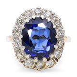 Vintage 14k Two Tone Gold 4.80ct Synthetic Sapphire & 1.12tcw Diamond Ring