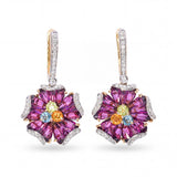 Bellarri 14k Yellow Gold Multi-Gemstone and Diamond Floral Hoop Dangle Earrings