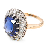 Vintage 14k Two Tone Gold 4.80ct Synthetic Sapphire & 1.12tcw Diamond Ring