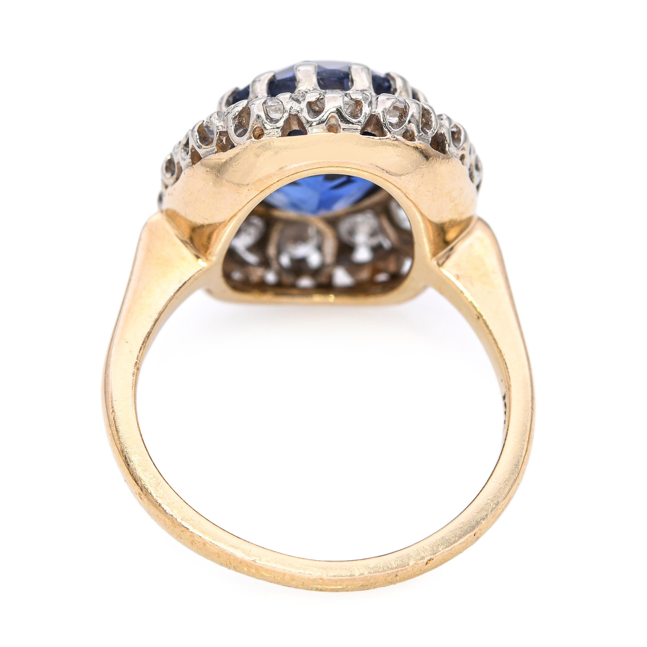 Vintage 14k Two Tone Gold 4.80ct Synthetic Sapphire & 1.12tcw Diamond Ring