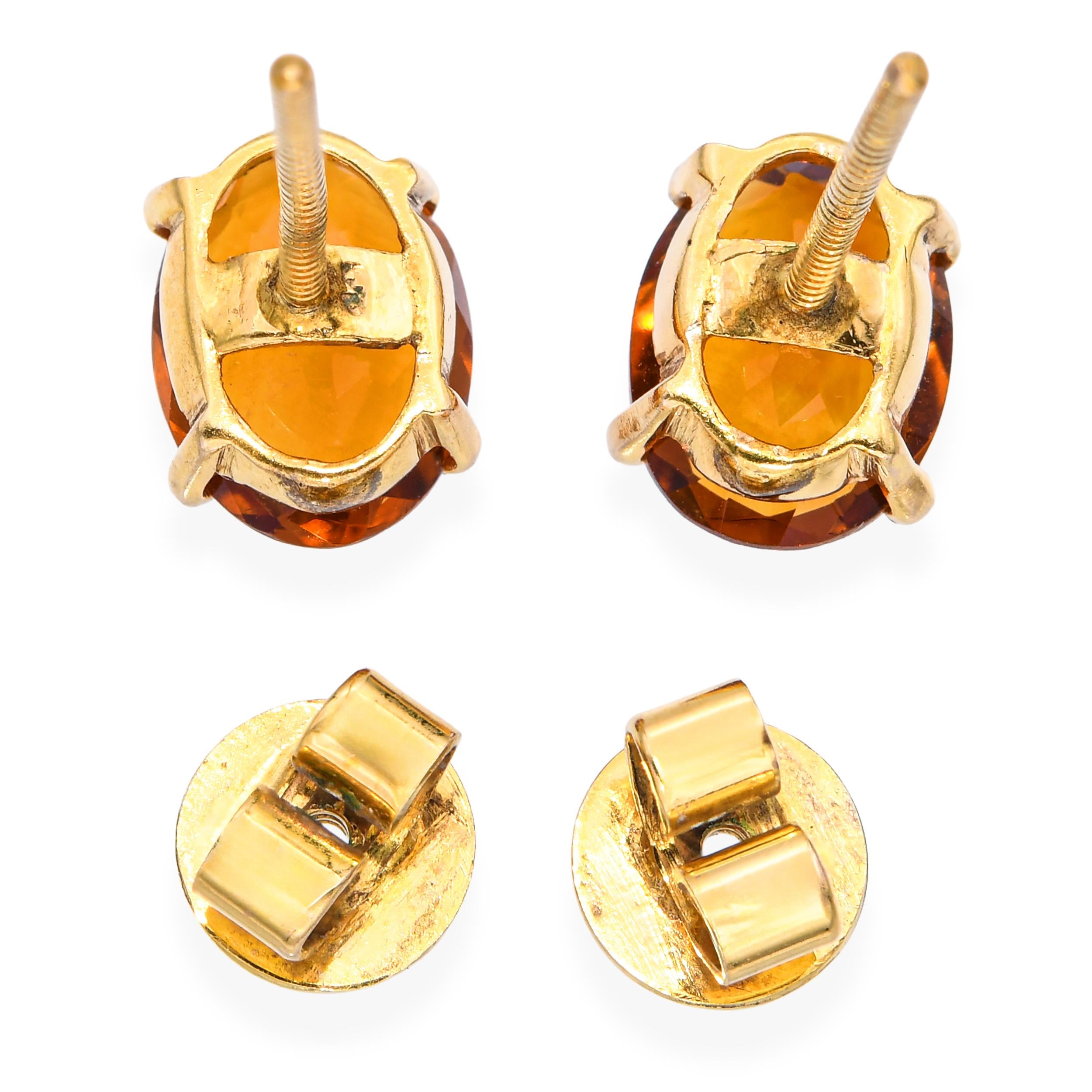 Vintage 14K Yellow Gold 1.57ct Citrine Stud Earrings