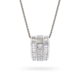 White Gold 2.36ctw Princess Cut and Baguette Diamond Pendant with Rope Necklace