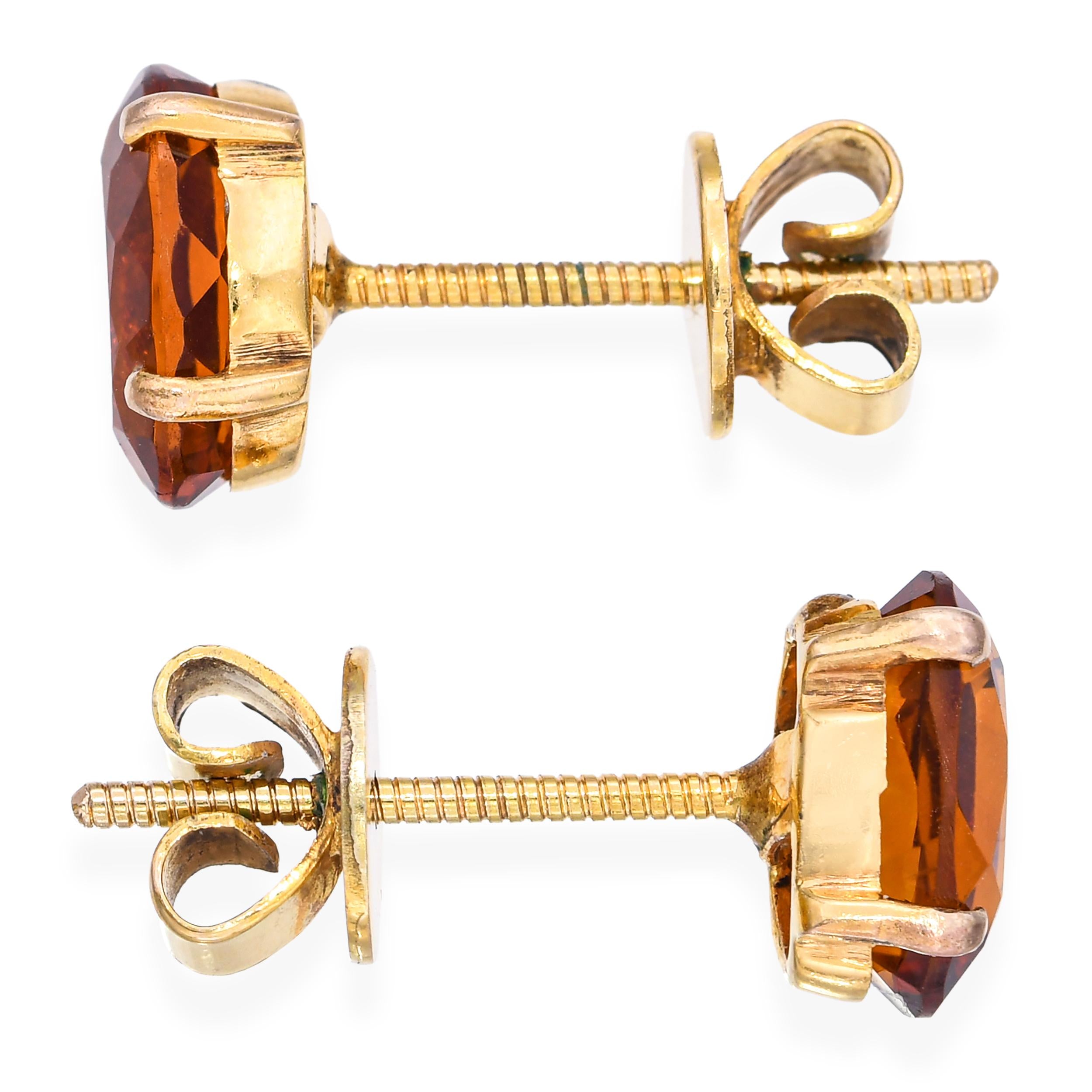 Vintage 14K Yellow Gold 1.57ct Citrine Stud Earrings