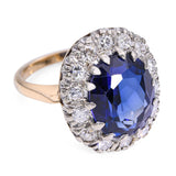 Vintage 14k Two Tone Gold 4.80ct Synthetic Sapphire & 1.12tcw Diamond Ring