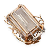 Vintage 14k Rose Gold 73.86ct Smoky Quartz & Diamond Leaf Motif Brooch