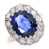 Vintage 14k Two Tone Gold 4.80ct Synthetic Sapphire & 1.12tcw Diamond Ring