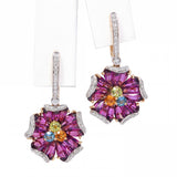 Bellarri 14k Yellow Gold Multi-Gemstone and Diamond Floral Hoop Dangle Earrings