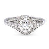 Antique Platinum 0.84tcw F VS1 Old Euro Cut Diamond Floral Filigree Ring