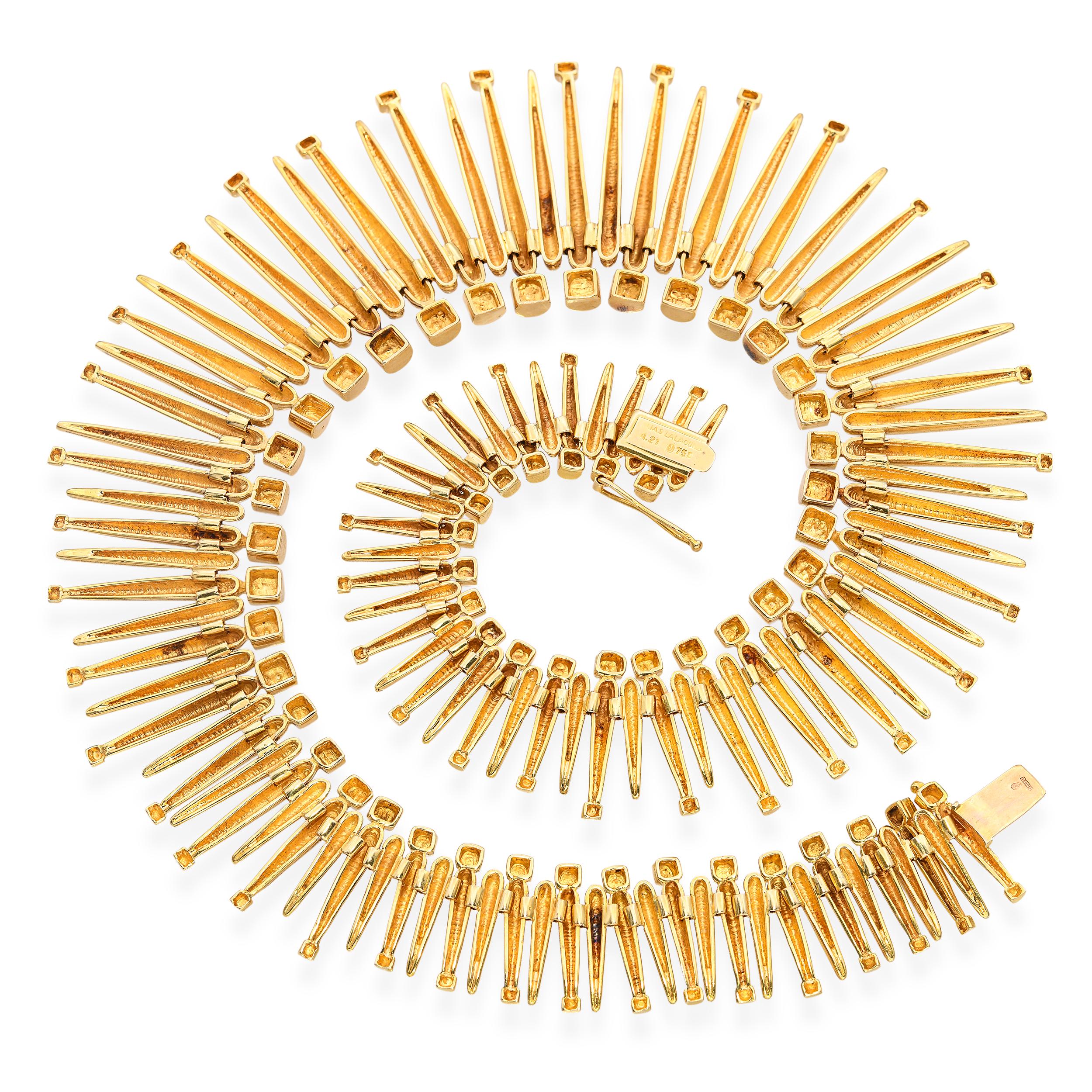 Vintage Ilias Lalaounis 18k Yellow Gold Graduated Spike Necklace