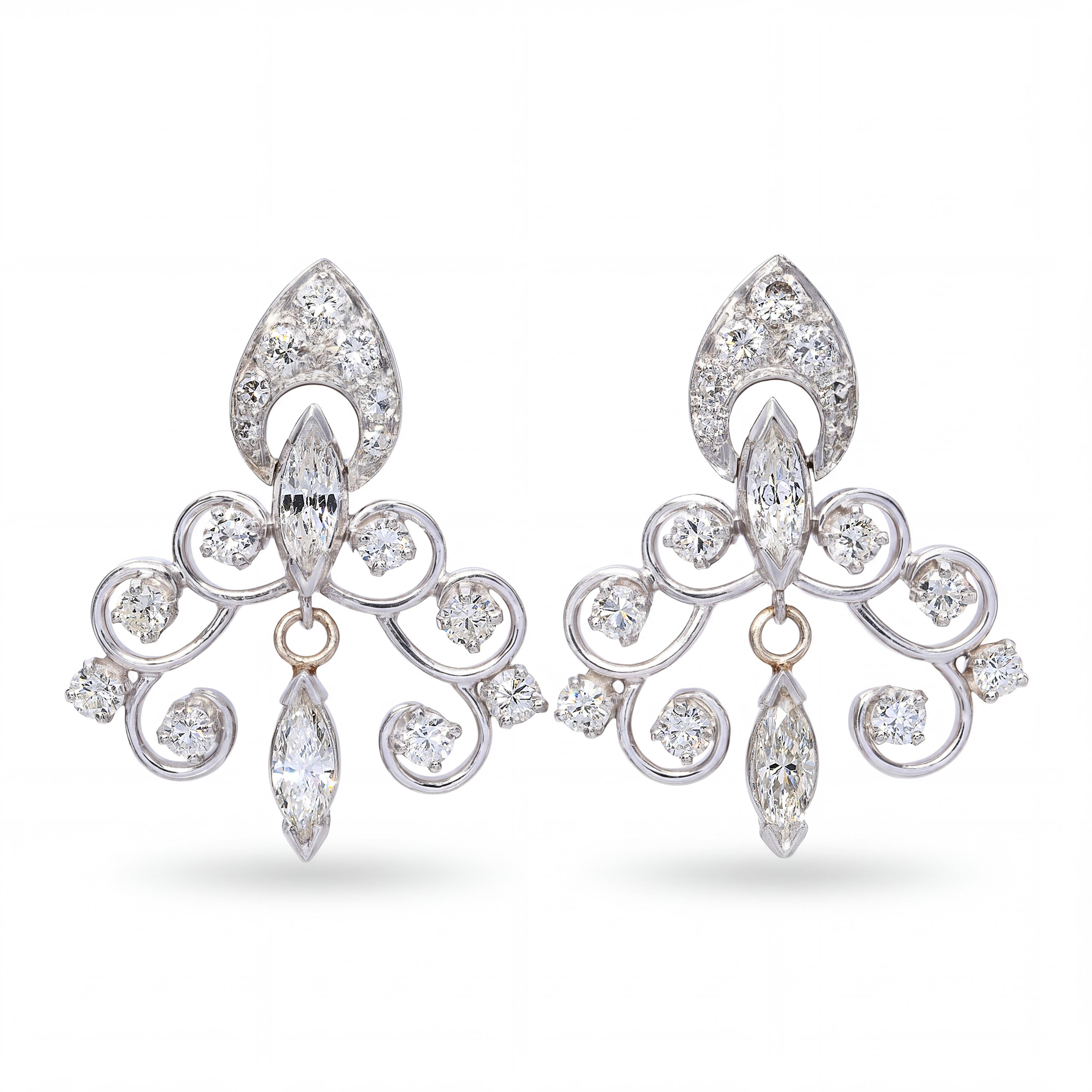 Vintage 14k White Gold Chandelier 1.72tcw Diamond Earrings