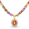 14k Yellow Gold 52.40ctw Multicolor Sapphire & Diamond Drop Tennis Necklace