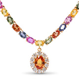14k Yellow Gold 52.40ctw Multicolor Sapphire & Diamond Drop Tennis Necklace