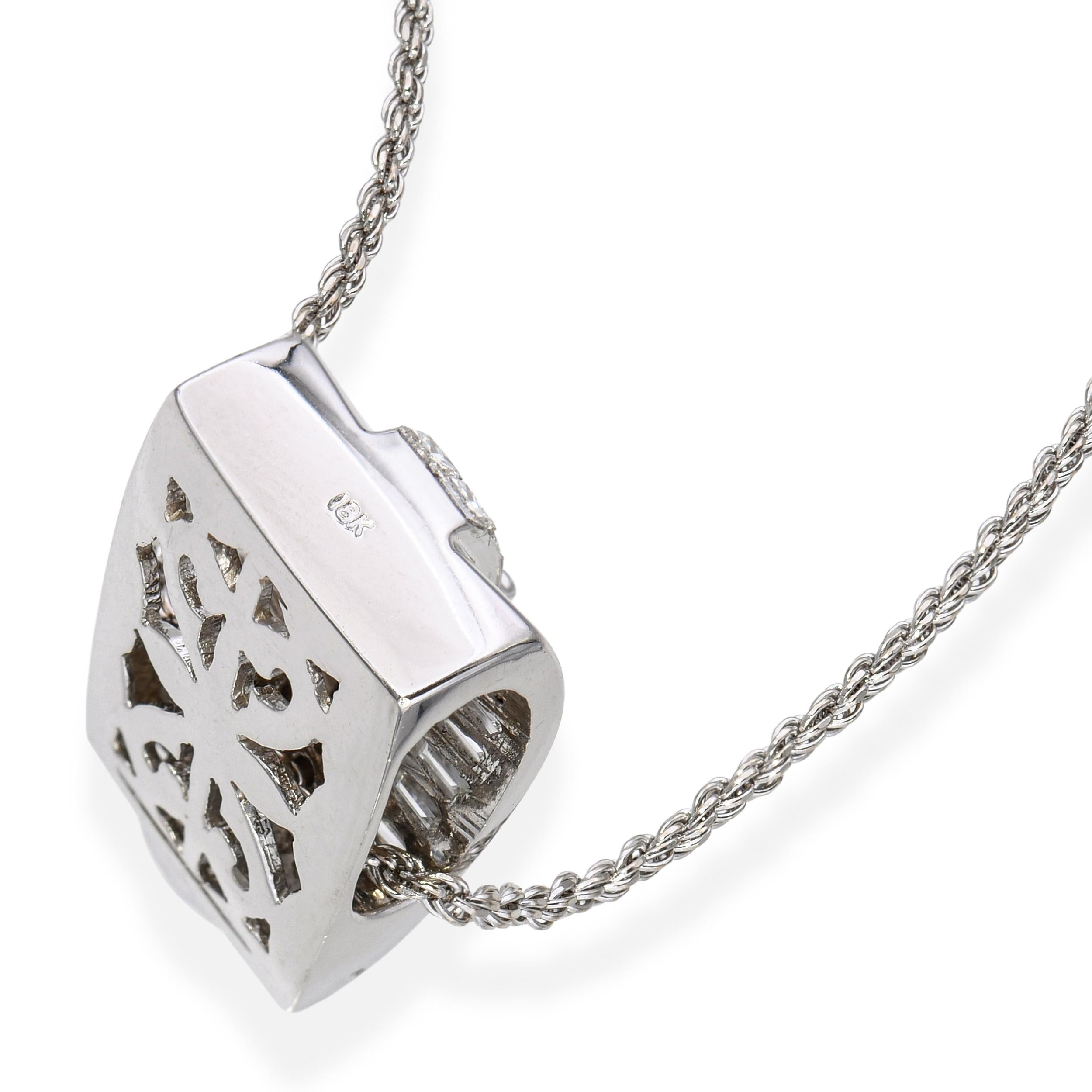 White Gold 2.36ctw Princess Cut and Baguette Diamond Pendant with Rope Necklace