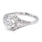 Antique Platinum 0.84tcw F VS1 Old Euro Cut Diamond Floral Filigree Ring