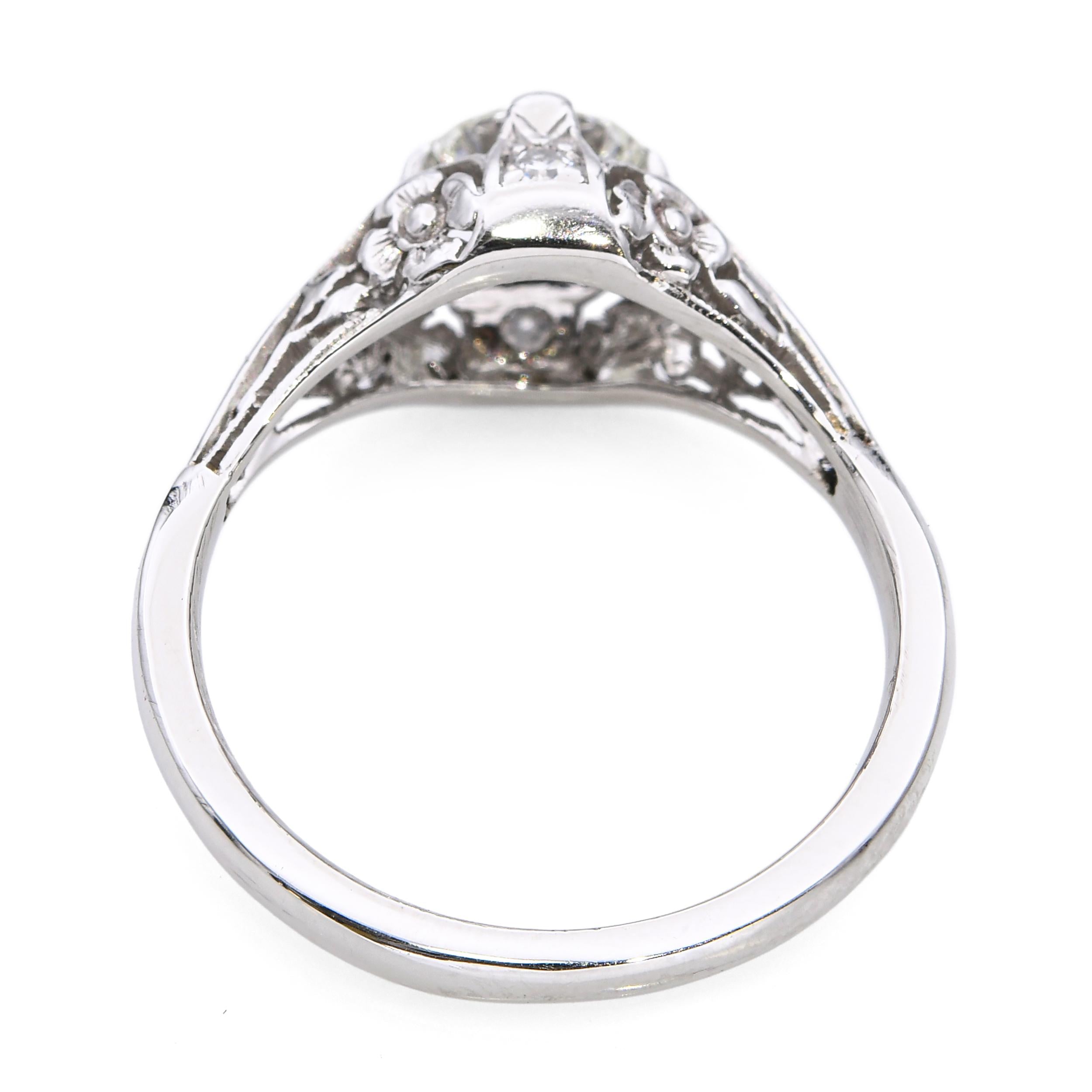 Antique Platinum 0.84tcw F VS1 Old Euro Cut Diamond Floral Filigree Ring