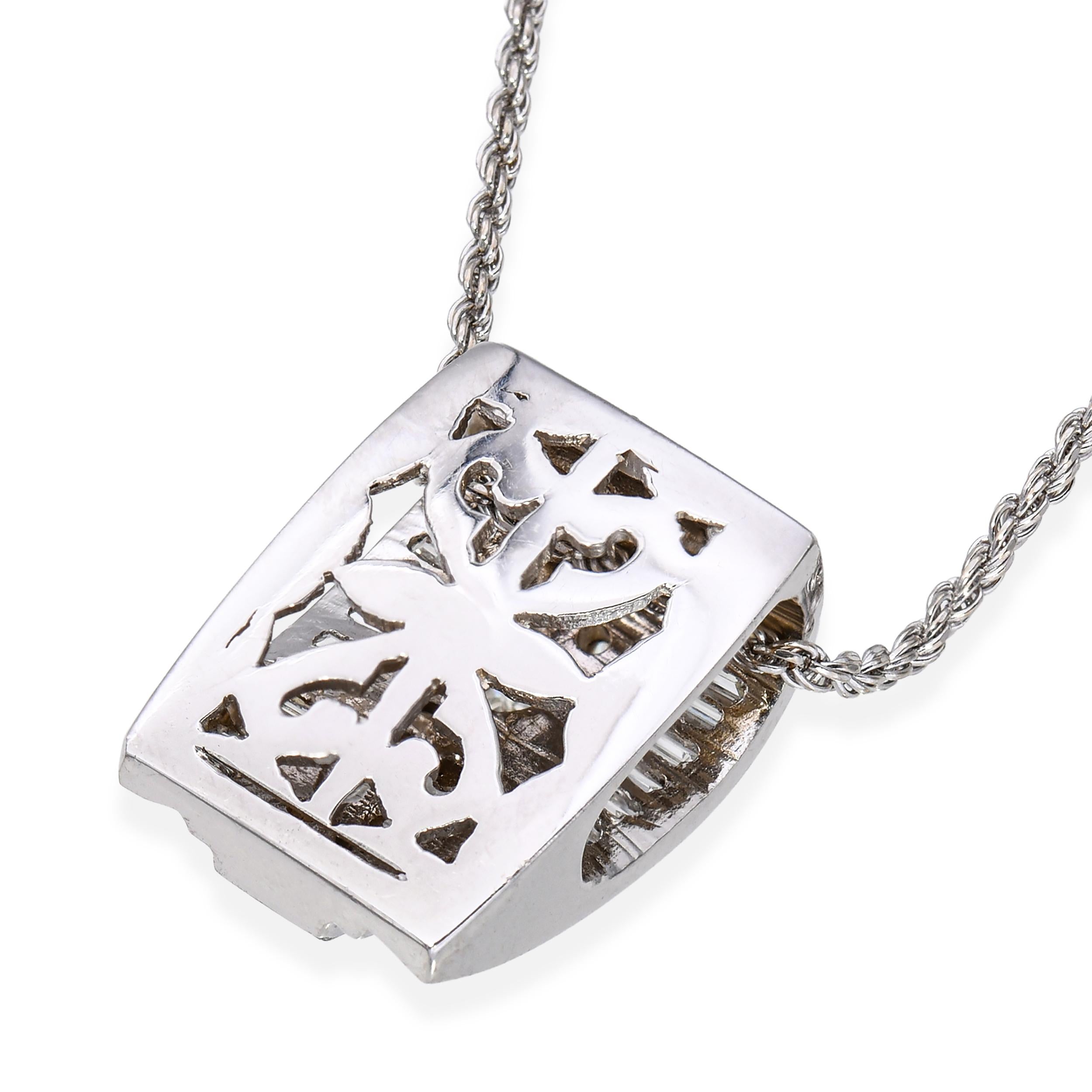 White Gold 2.36ctw Princess Cut and Baguette Diamond Pendant with Rope Necklace