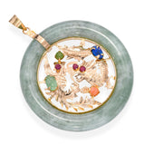 Vintage 14k Yellow Gold Multi-Gemstone Dragon with Green Jade Donut Pendant