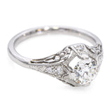 Antique Platinum 0.84tcw F VS1 Old Euro Cut Diamond Floral Filigree Ring