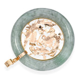 Vintage 14k Yellow Gold Multi-Gemstone Dragon with Green Jade Donut Pendant