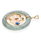 Vintage 14k Yellow Gold Multi-Gemstone Dragon with Green Jade Donut Pendant