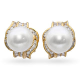 Vintage 18k Yellow Gold Akoya Pearl and Diamond Earrings