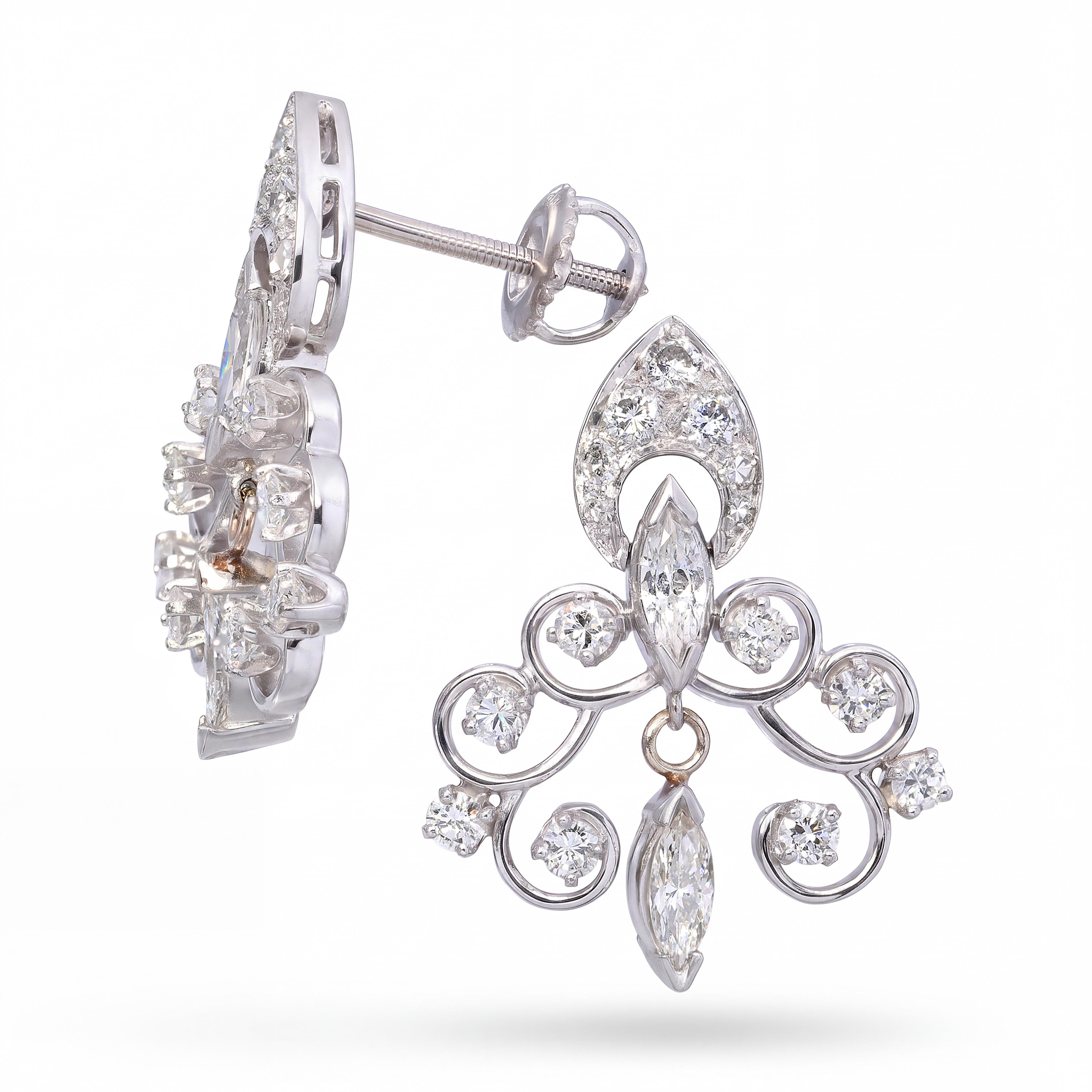 Vintage 14k White Gold Chandelier 1.72tcw Diamond Earrings