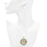 Vintage 14k Yellow Gold Multi-Gemstone Dragon with Green Jade Donut Pendant