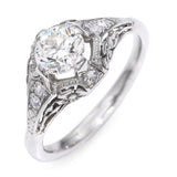 Antique Platinum 0.84tcw F VS1 Old Euro Cut Diamond Floral Filigree Ring