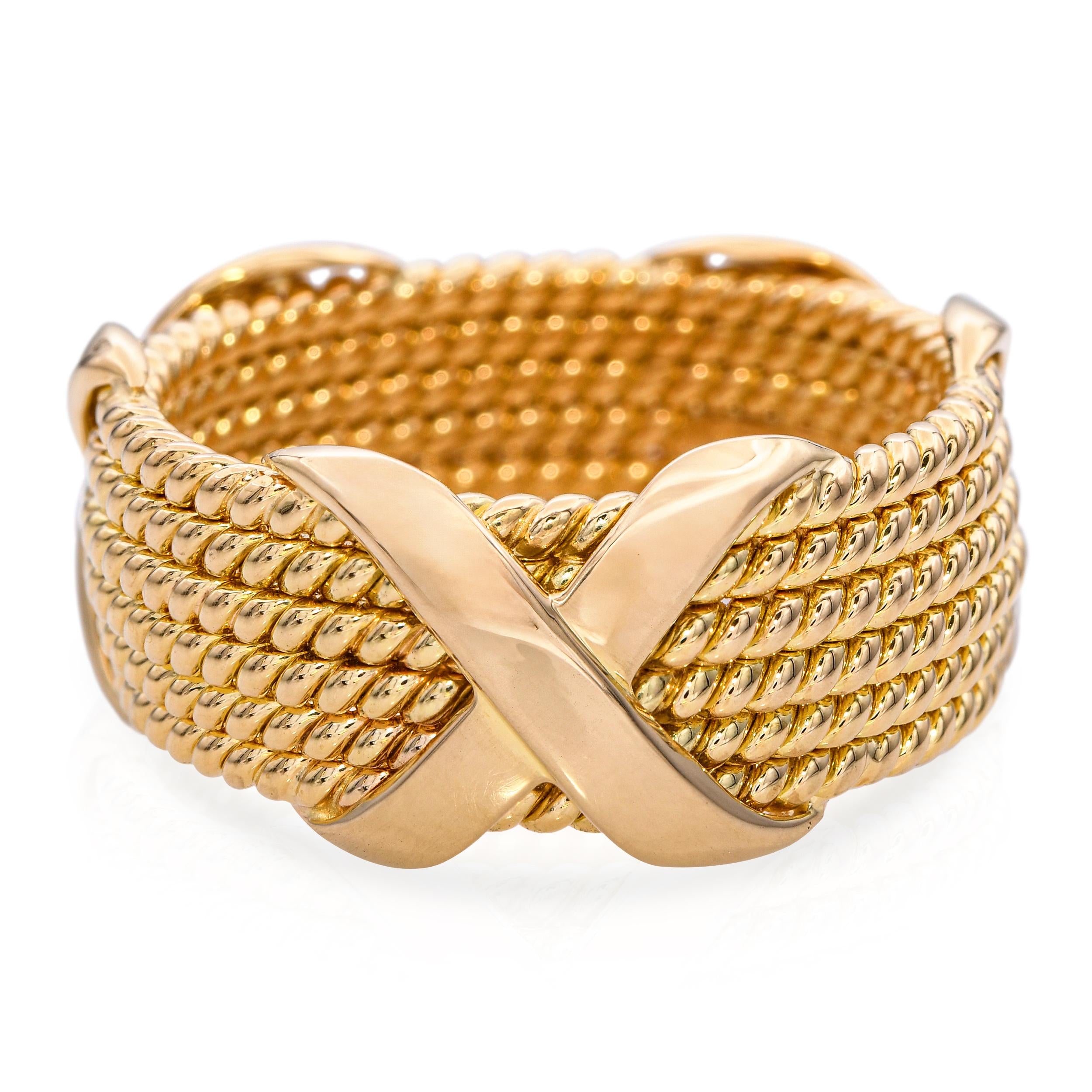 Tiffany & Co. Schlumberger 18k Yellow Gold 6-Row 'X' Ring