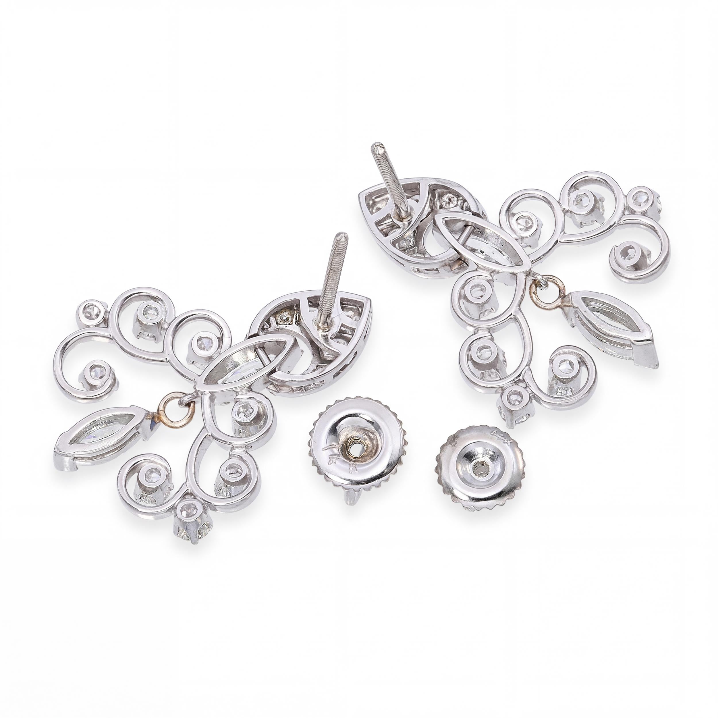 Vintage 14k White Gold Chandelier 1.72tcw Diamond Earrings